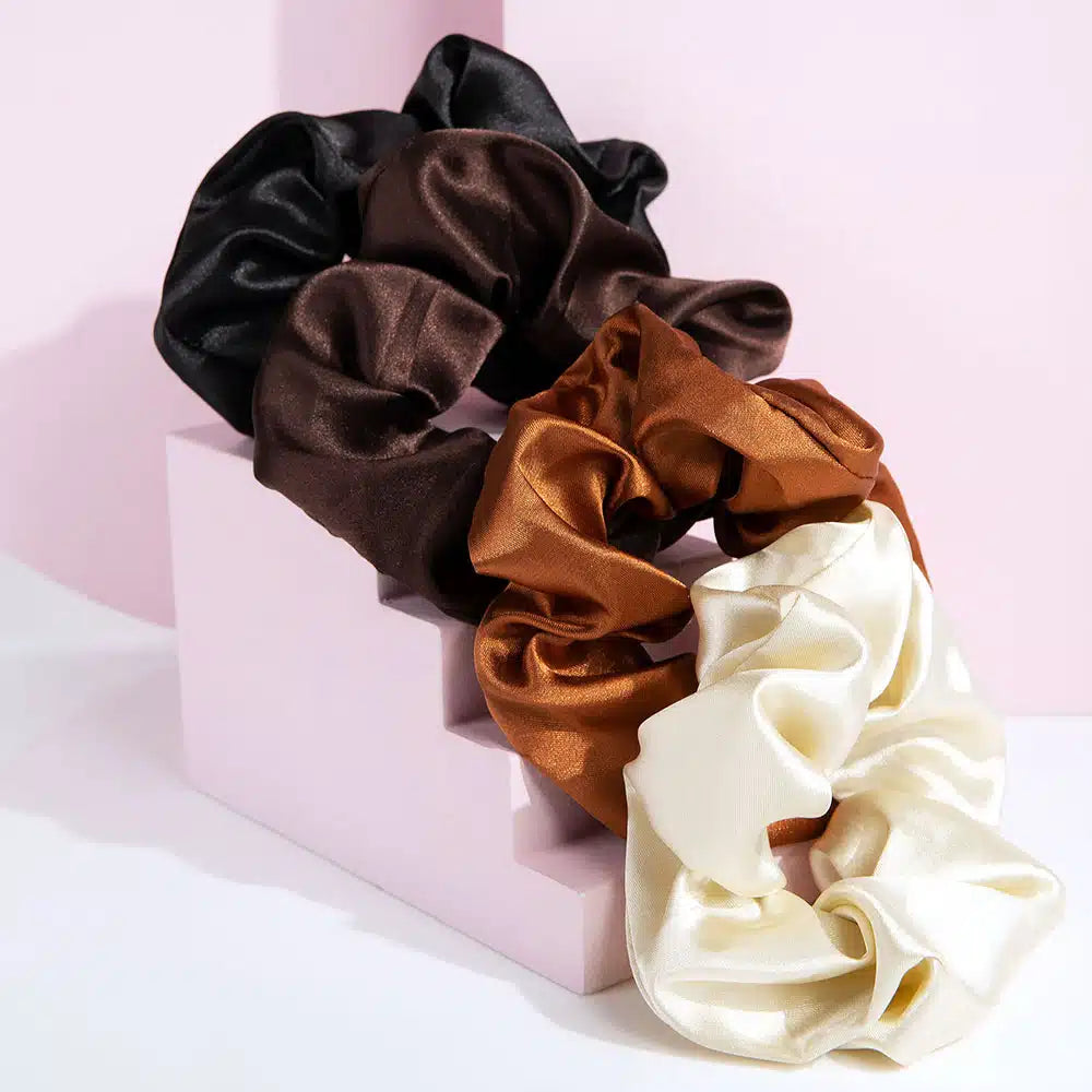 Nude Satin Scrunchies (Pack Of 4)
