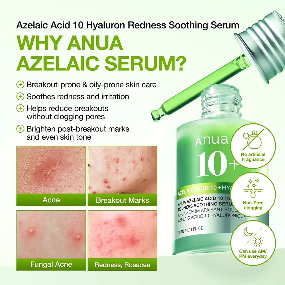 Anua Azelaic Acid 10 Hyaluron Redness Soothing Serum Green 30ml