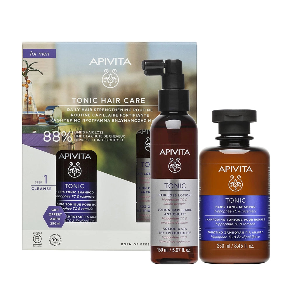 Apivita Hair Strengthening Lotion For Men 150ml With Free Mini Tonic Shampoo 250ml