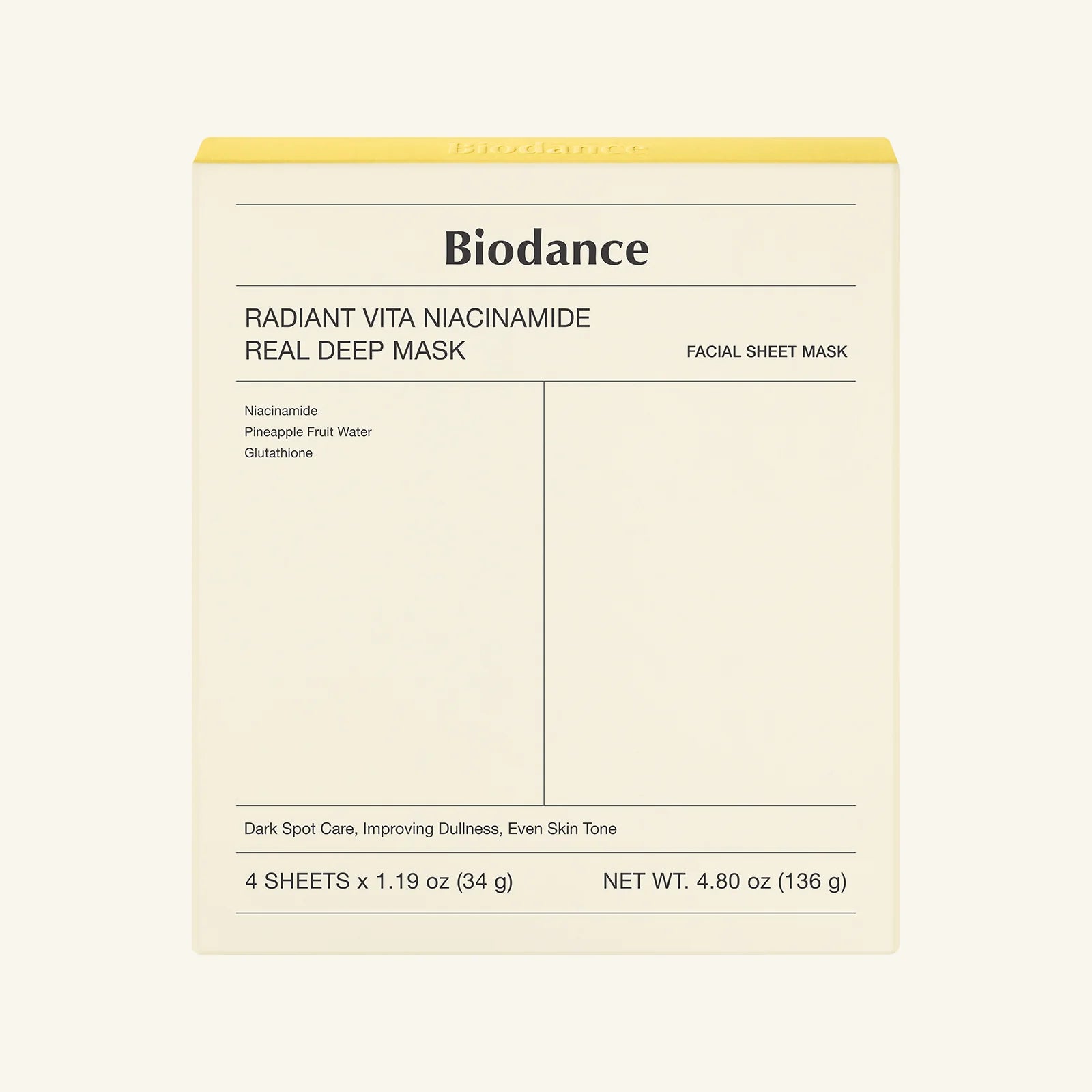 Biodance Radiant Vita Niacinamide Real Deep Mask 4x34g