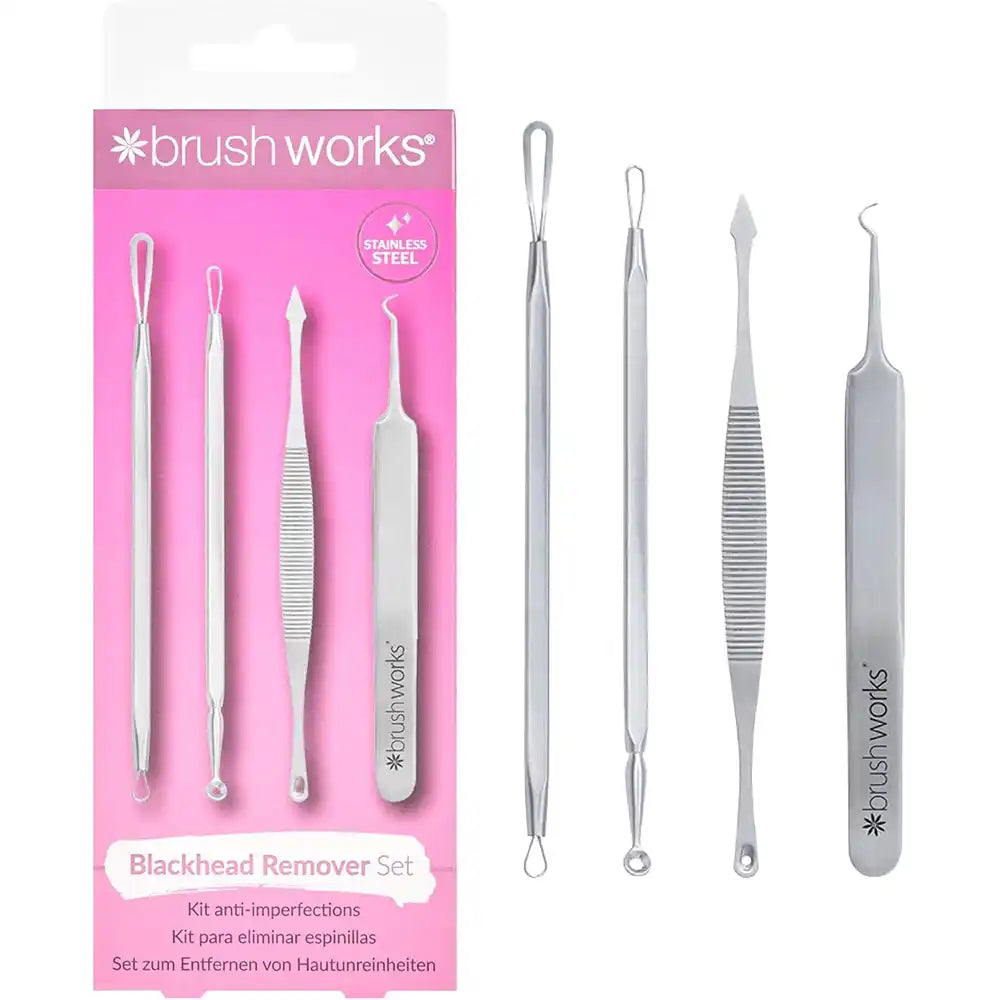 Brushworks Stainless Steel Blackhead-Blemishes Removal Set 4pcs
