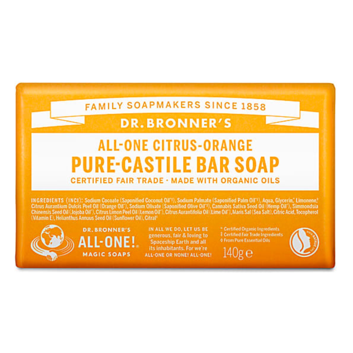 Dr. Bronner's Castille Citrus Orange Soap Bar 140g