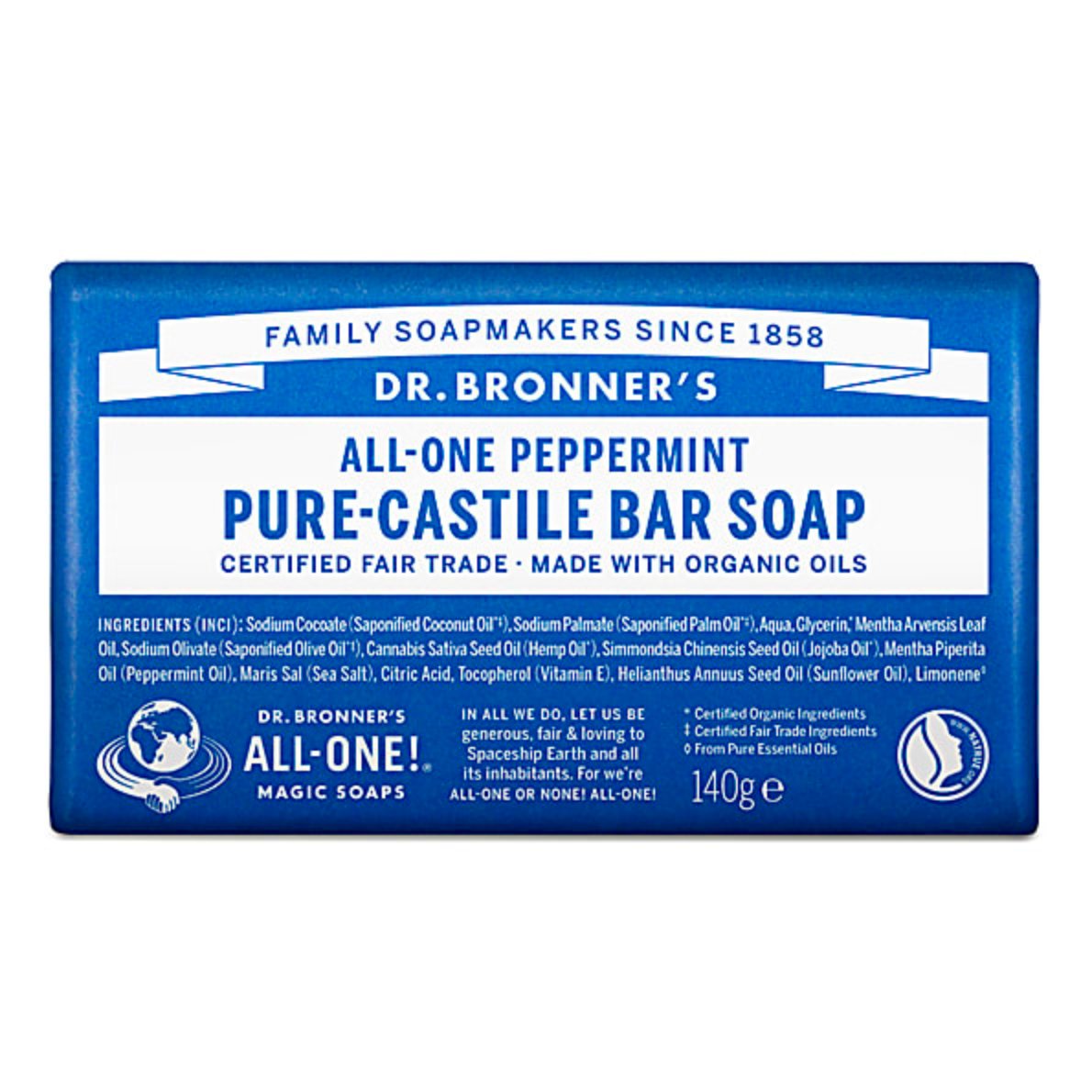 Dr. Bronner's Peppermint Pure Castile Soap Bar 140g