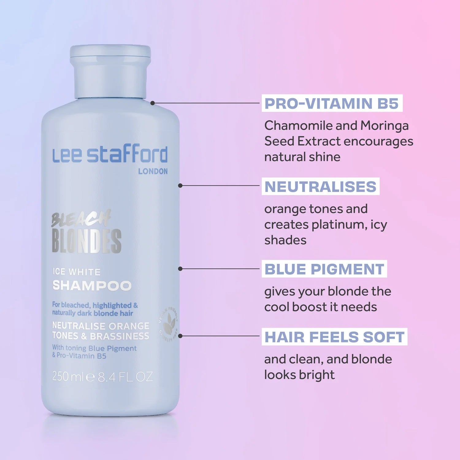 Lee Stafford Bleach Blondes Ice White Toning Shampoo 250ml