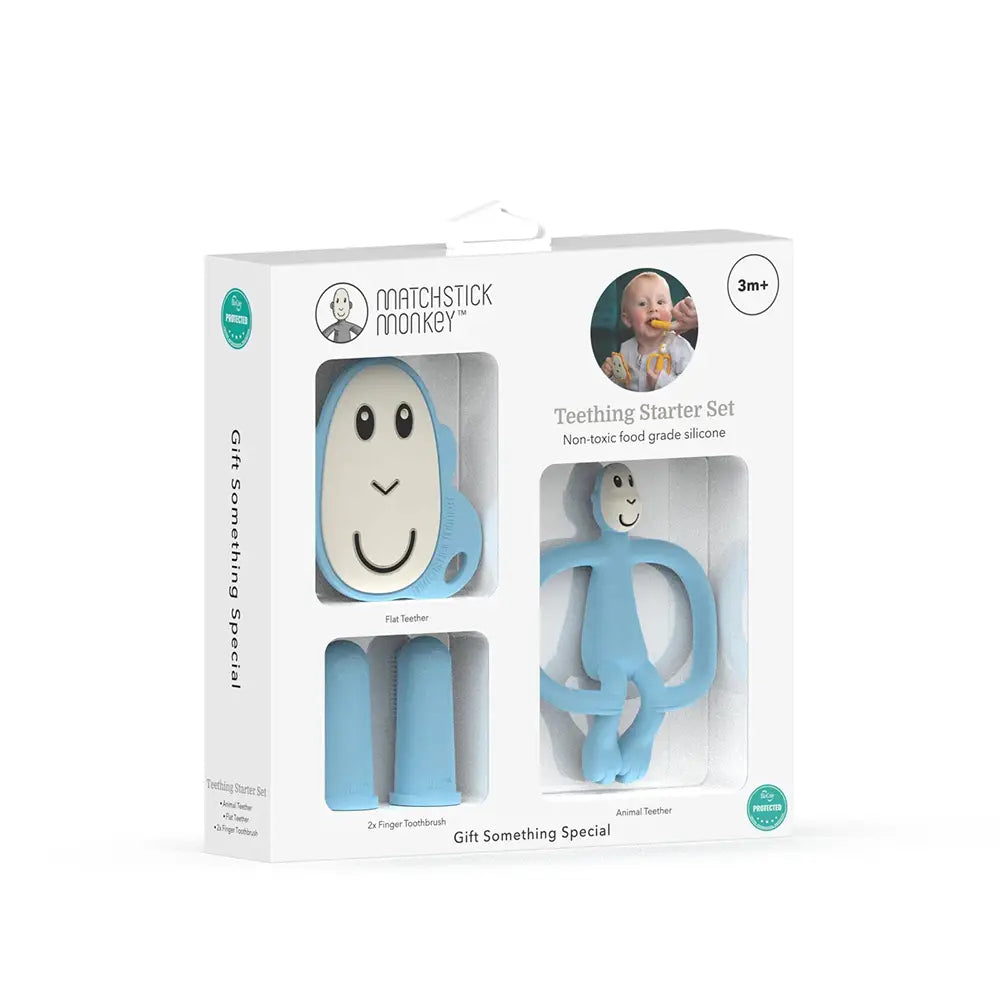 Matchstick Monkey Light Blue Teething Starter Set