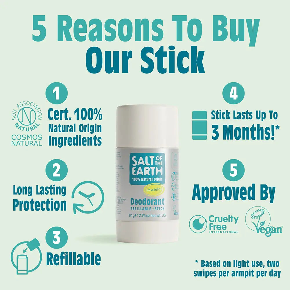 Salt of The Earth Unscented Natural Deodorant Stick 84g