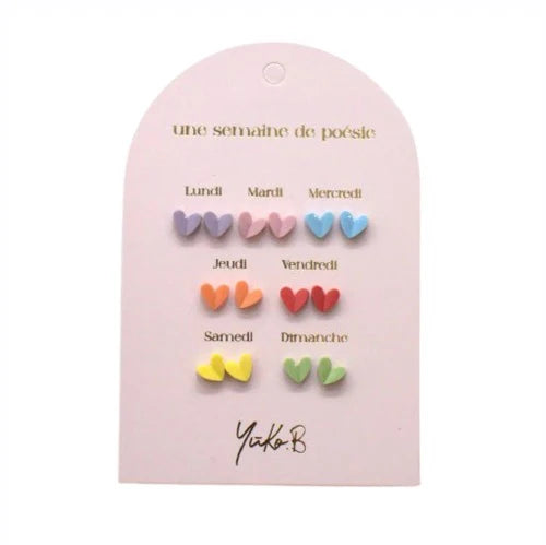 Yuko.B 7 pairs of nickel-free earrings - A week of poetry Hearts