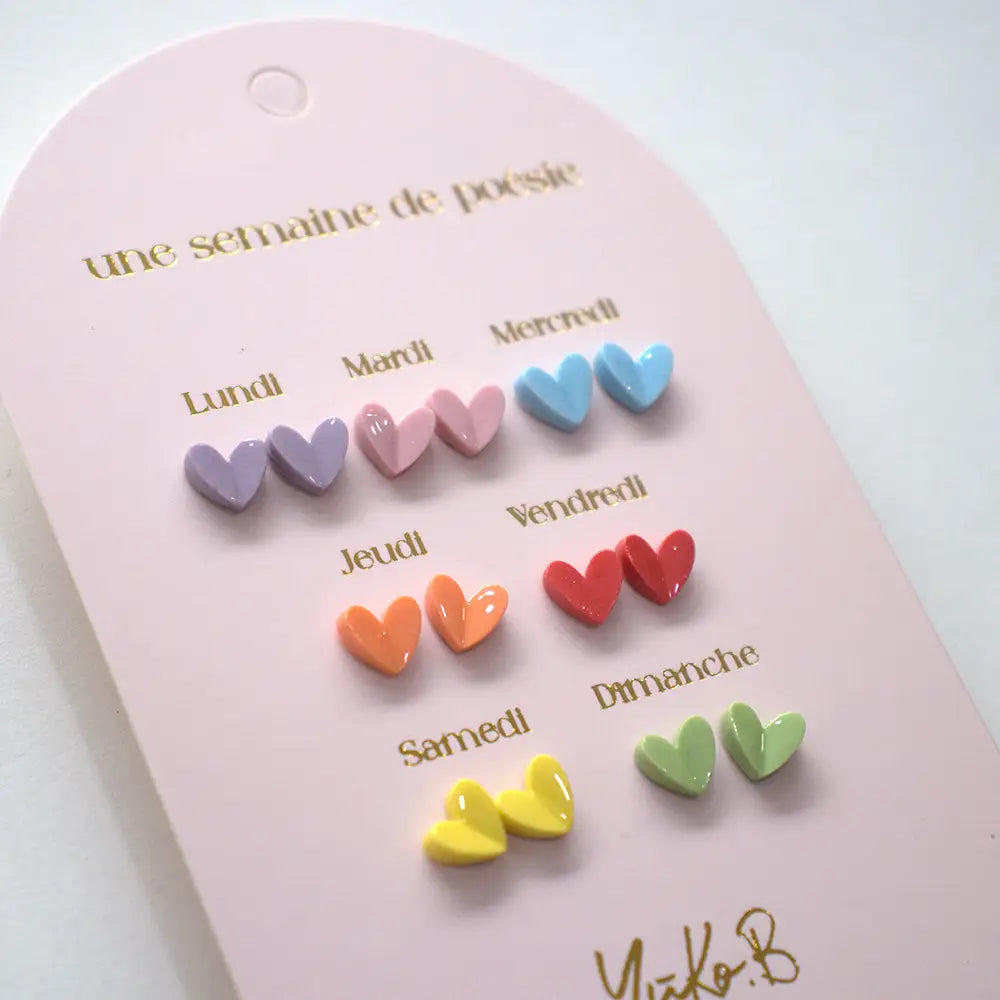 Yuko.B 7 pairs of nickel-free earrings - A week of poetry Hearts