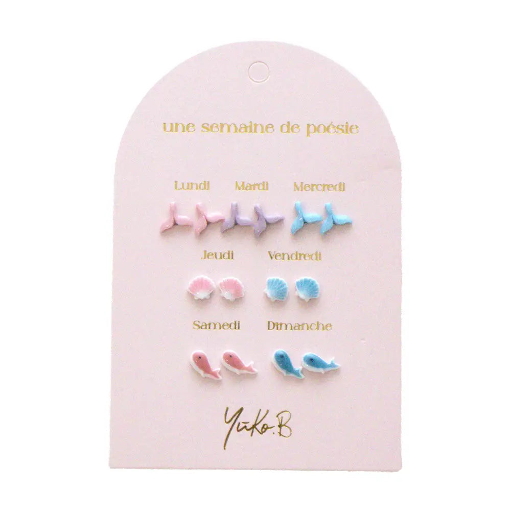 Yuko.B 7 pairs of nickel-free earrings - A week of poetry Ocean